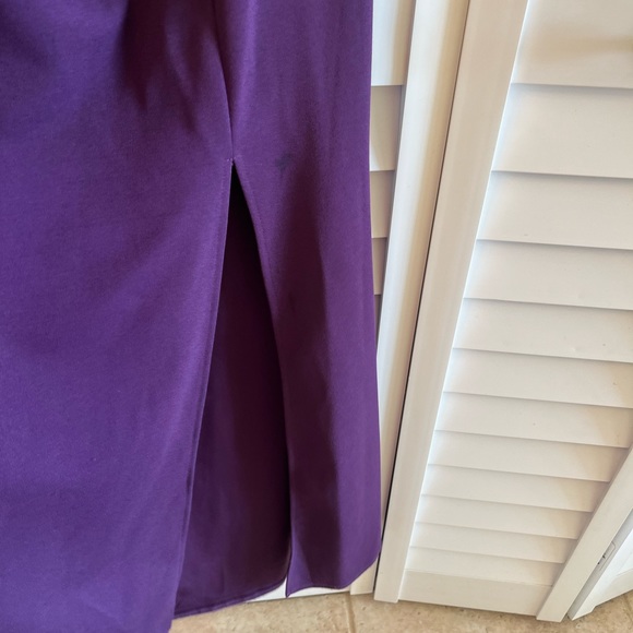 SLNY Gown Plum Off The Shoulder Sz 10. Beaded sequin on front. Side slit. - Picture 7 of 12